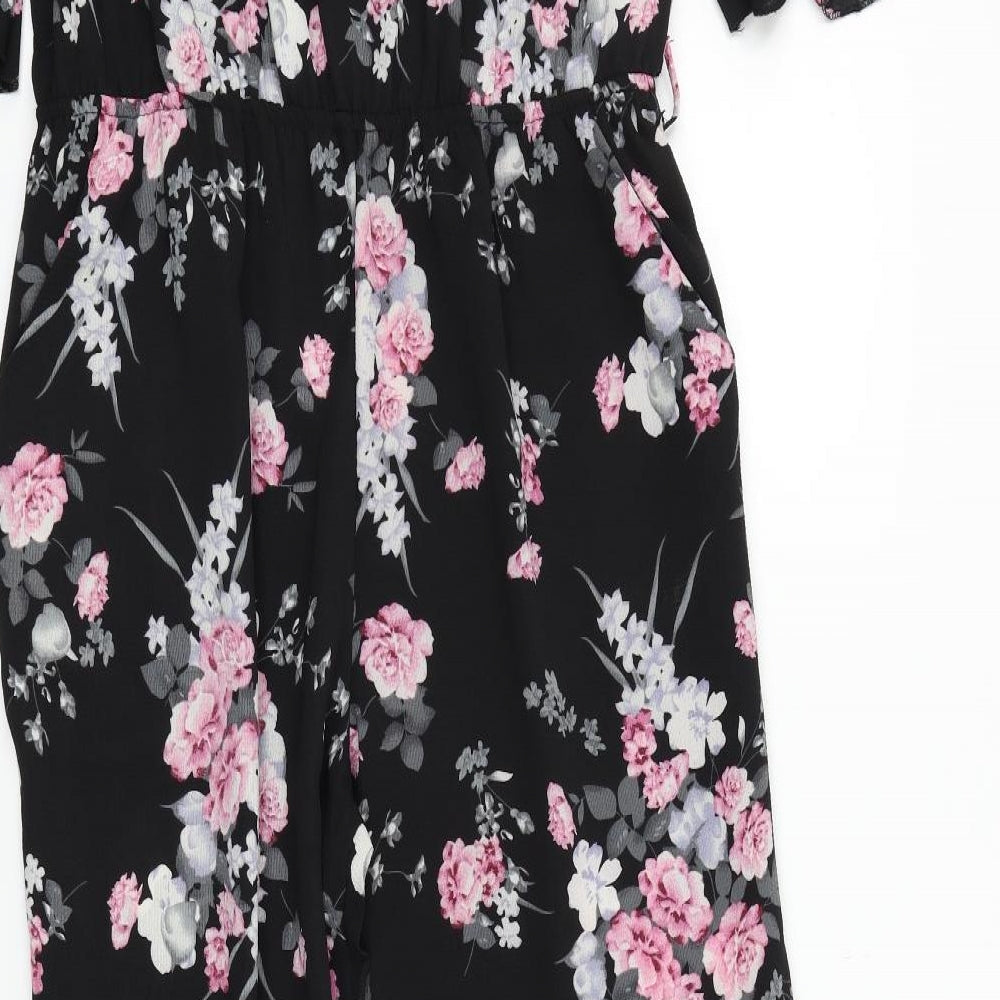 Quiz Womens Black Floral  Jumpsuit One-Piece Size L L29 in