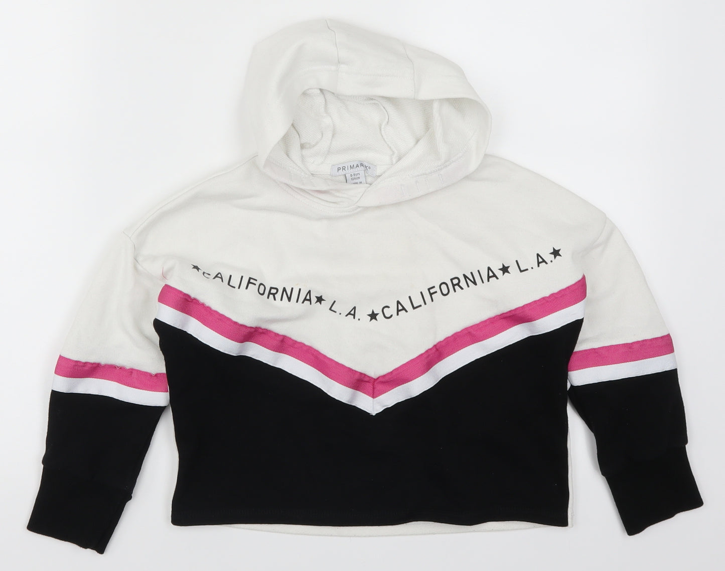 Primark Girls White Striped  Pullover Hoodie Size 8-9 Years  - California
