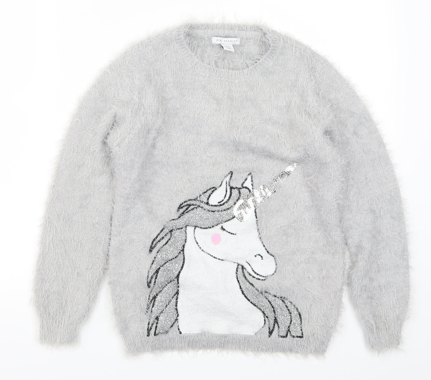 Primark Girls Grey   Pullover Jumper Size 11-12 Years  - Unicorn