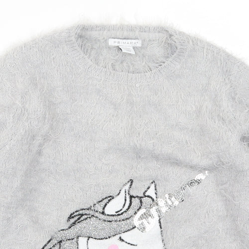 Primark Girls Grey   Pullover Jumper Size 11-12 Years  - Unicorn