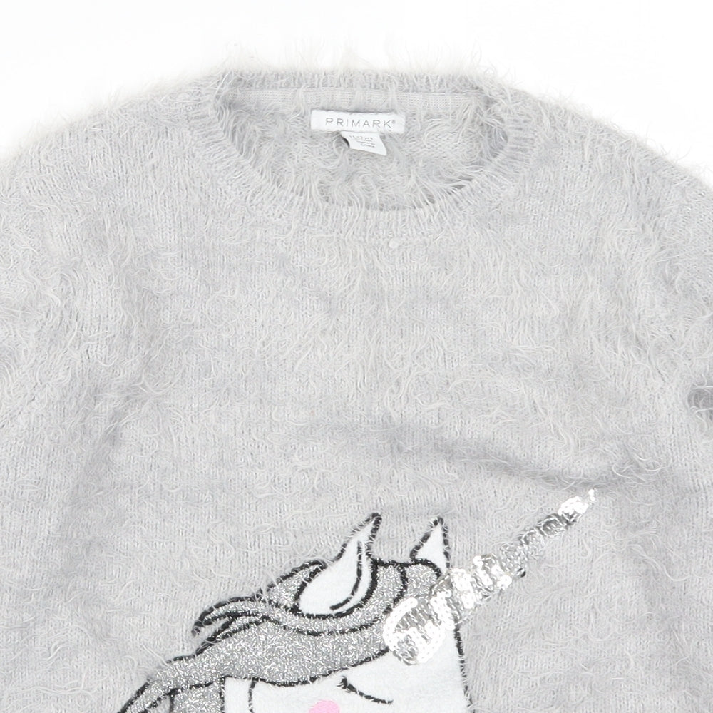 Primark Girls Grey   Pullover Jumper Size 11-12 Years  - Unicorn
