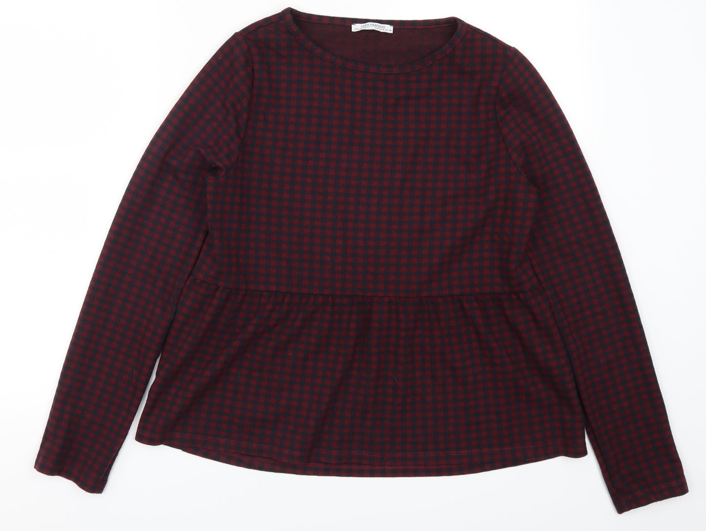 Zara Womens Red Check  Basic T-Shirt Size S