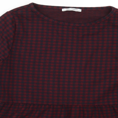 Zara Womens Red Check  Basic T-Shirt Size S