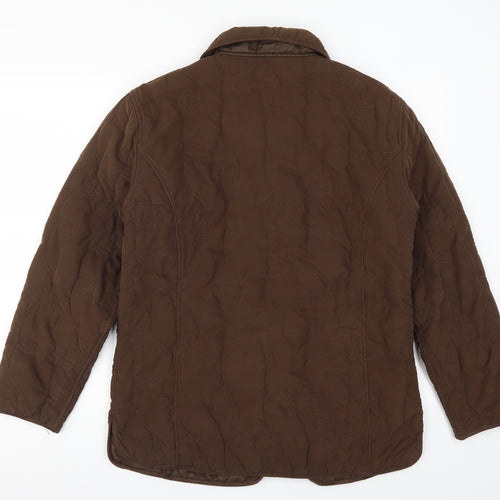 Preworn Womens Brown Floral  Quilted Coat Size 14  - Embroidered Flowers