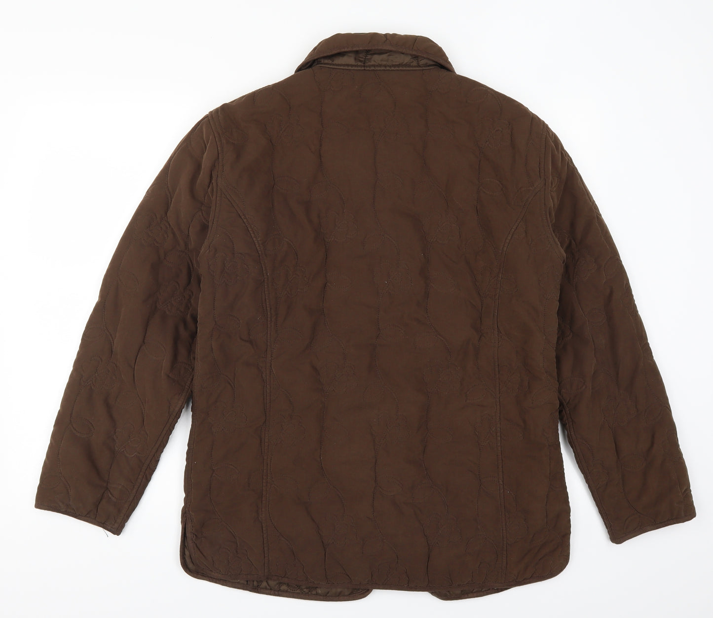 Preworn Womens Brown Floral  Quilted Coat Size 14  - Embroidered Flowers