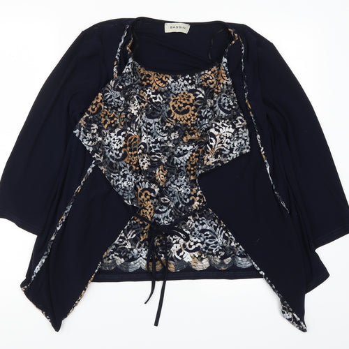 BASSINI Womens Blue Geometric  Cardigan Jumper Size 14  - Top and Cardigan in one