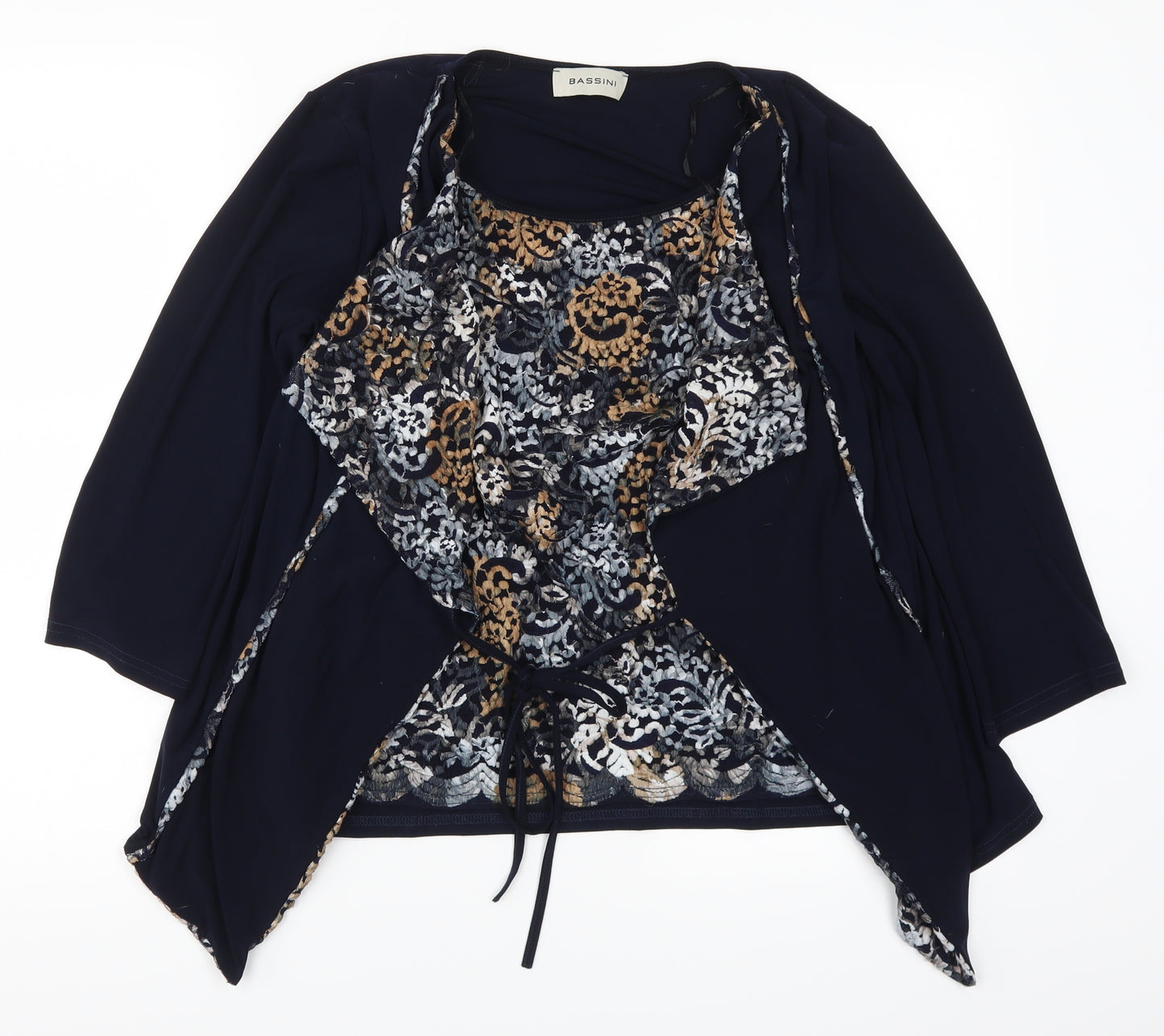 BASSINI Womens Blue Geometric  Cardigan Jumper Size 14  - Top and Cardigan in one