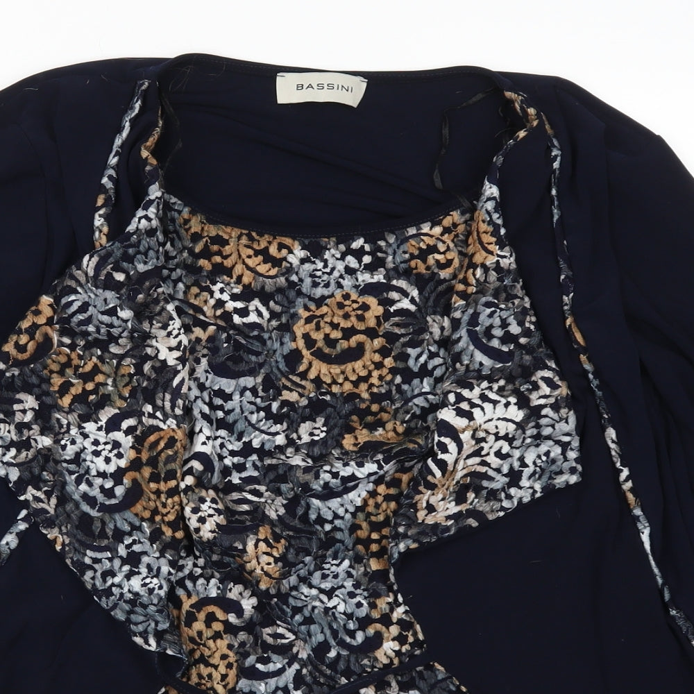 BASSINI Womens Blue Geometric  Cardigan Jumper Size 14  - Top and Cardigan in one