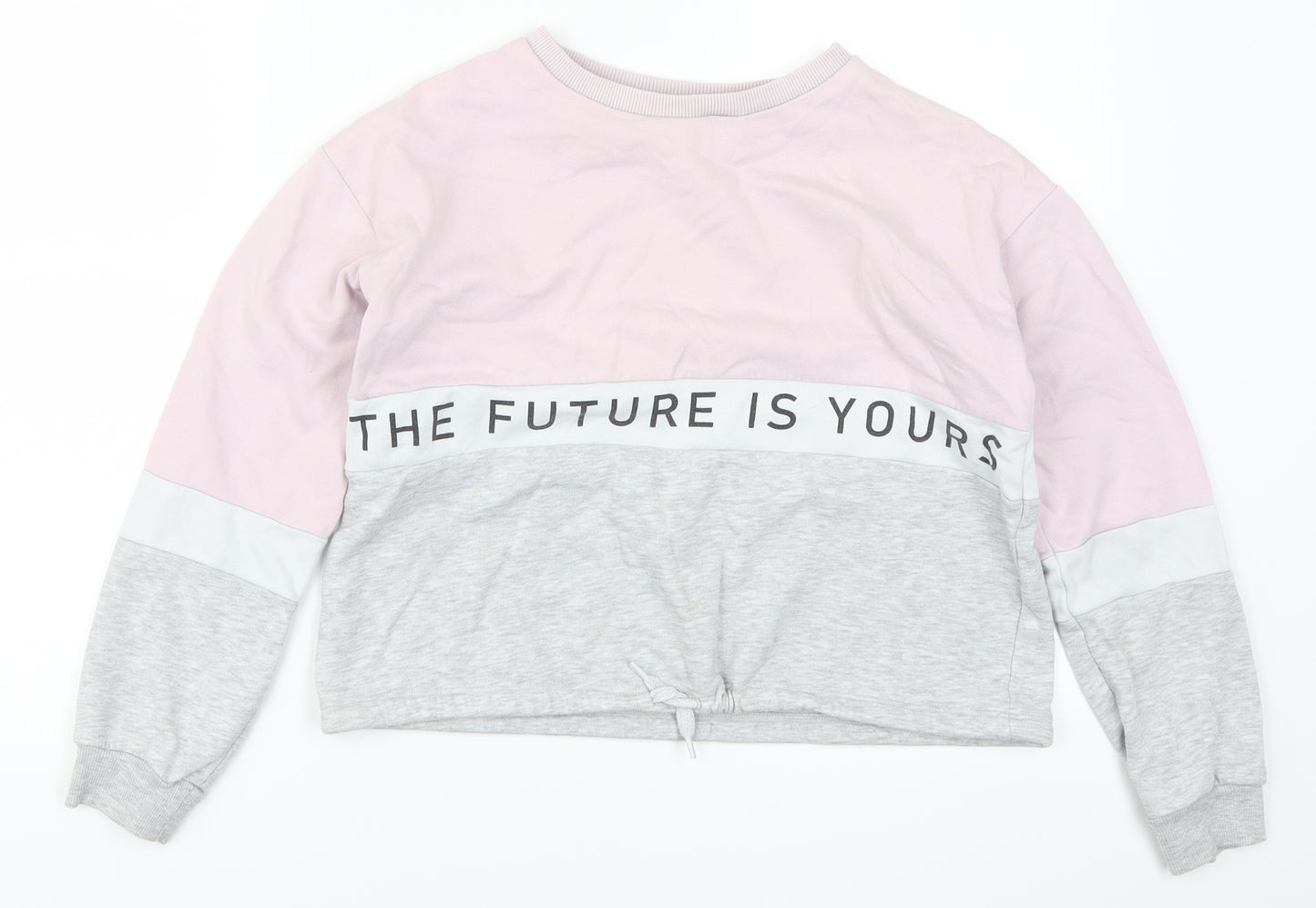 H&M Girls Pink Striped  Pullover Sweatshirt Size 11-12 Years  - The Future is Yours