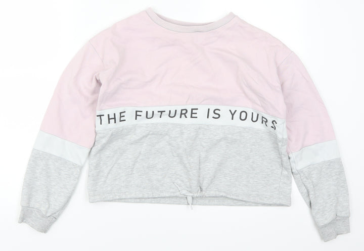 H&M Girls Pink Striped  Pullover Sweatshirt Size 11-12 Years  - The Future is Yours