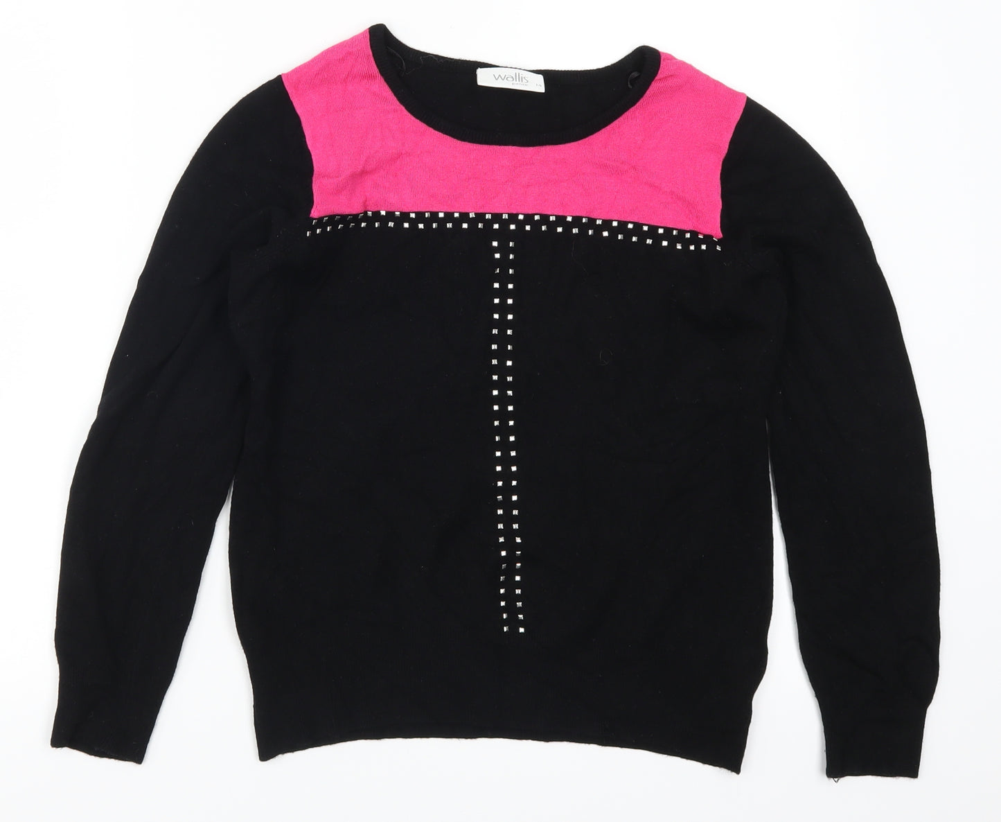 Wallis Womens Black Geometric  Pullover Jumper Size 14  - Pink Colour Block