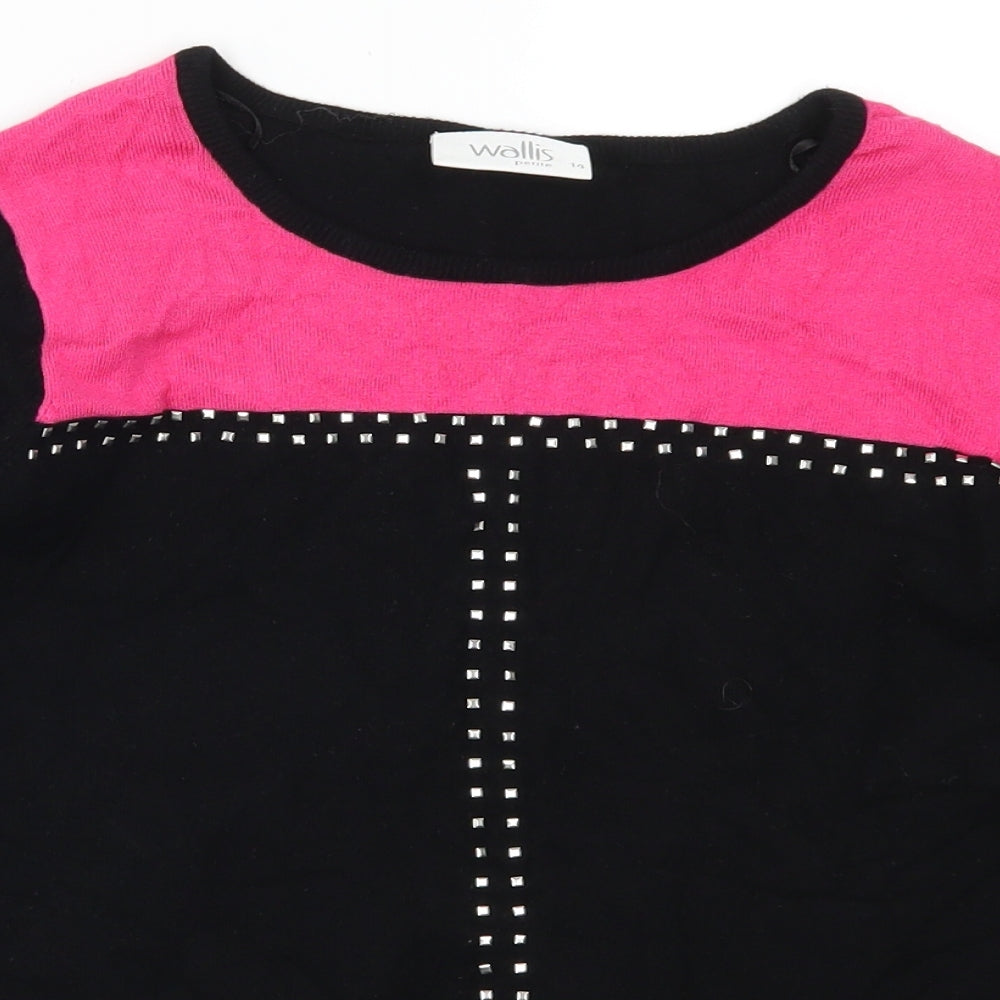 Wallis Womens Black Geometric  Pullover Jumper Size 14  - Pink Colour Block