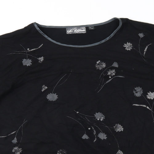 La reine Womens Black Floral  Basic Blouse Size M