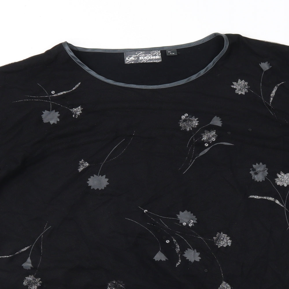 La reine Womens Black Floral  Basic Blouse Size M