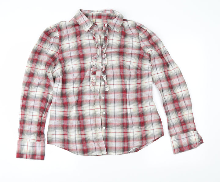 E-vie Womens Red Check Basic Button-Up Size 14