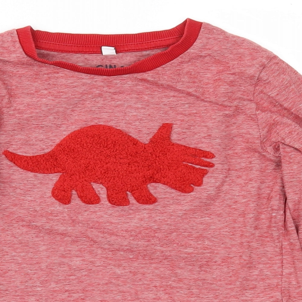 Marks and Spencer Boys Red Striped  Basic T-Shirt Size 2-3 Years