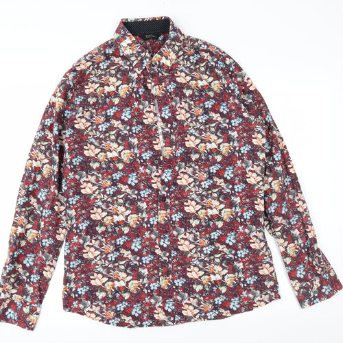 Easy Mens Red Floral   Button-Up Size M