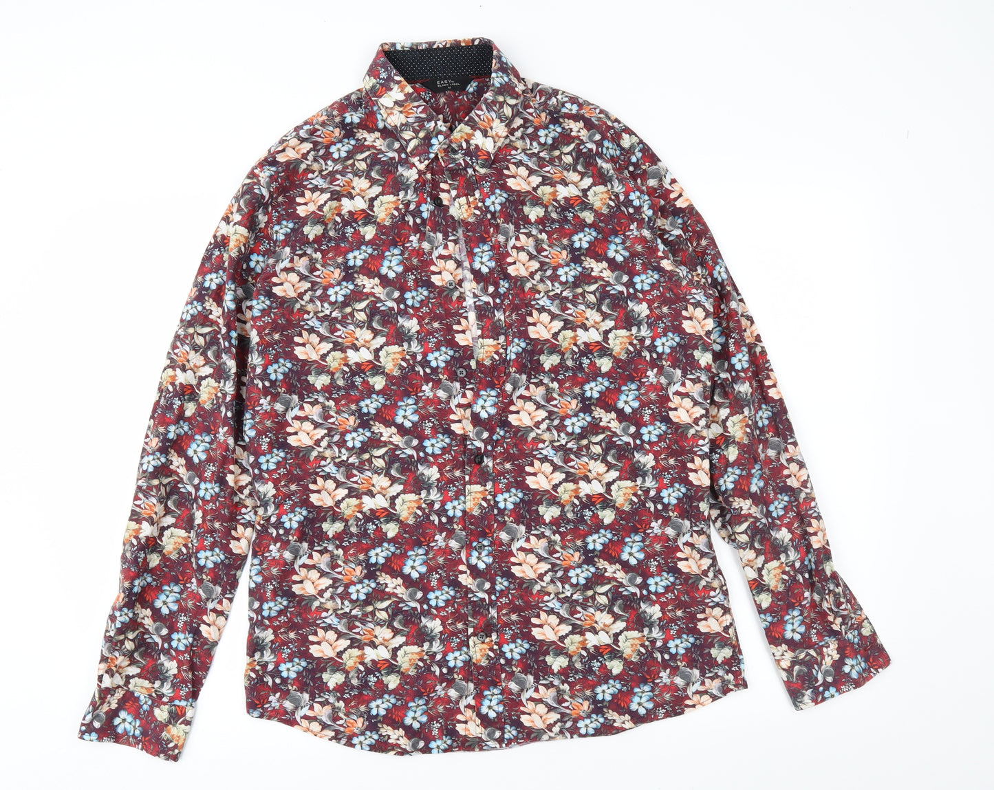 Easy Mens Red Floral   Button-Up Size M