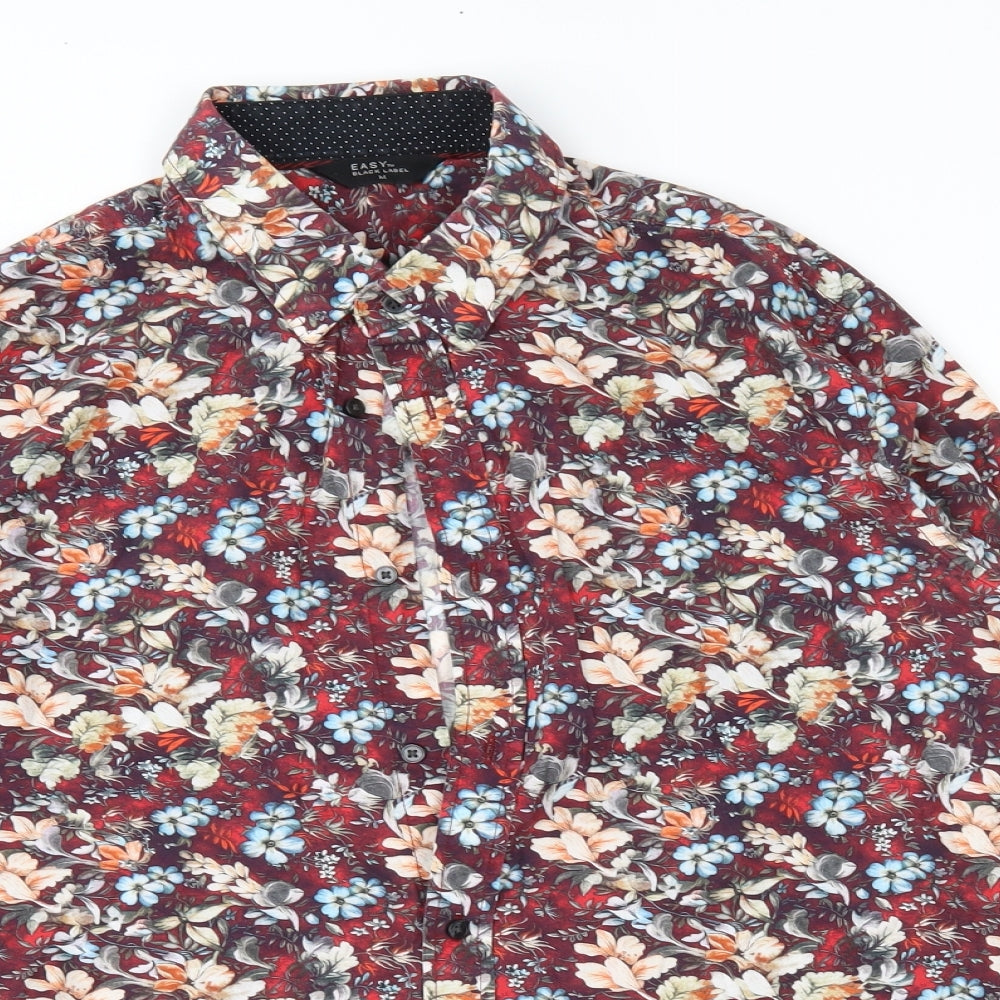 Easy Mens Red Floral   Button-Up Size M
