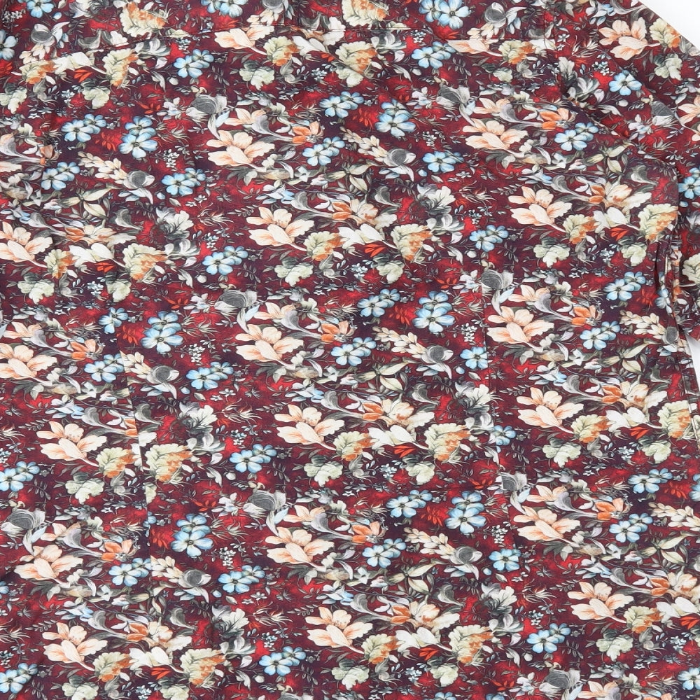 Easy Mens Red Floral   Button-Up Size M