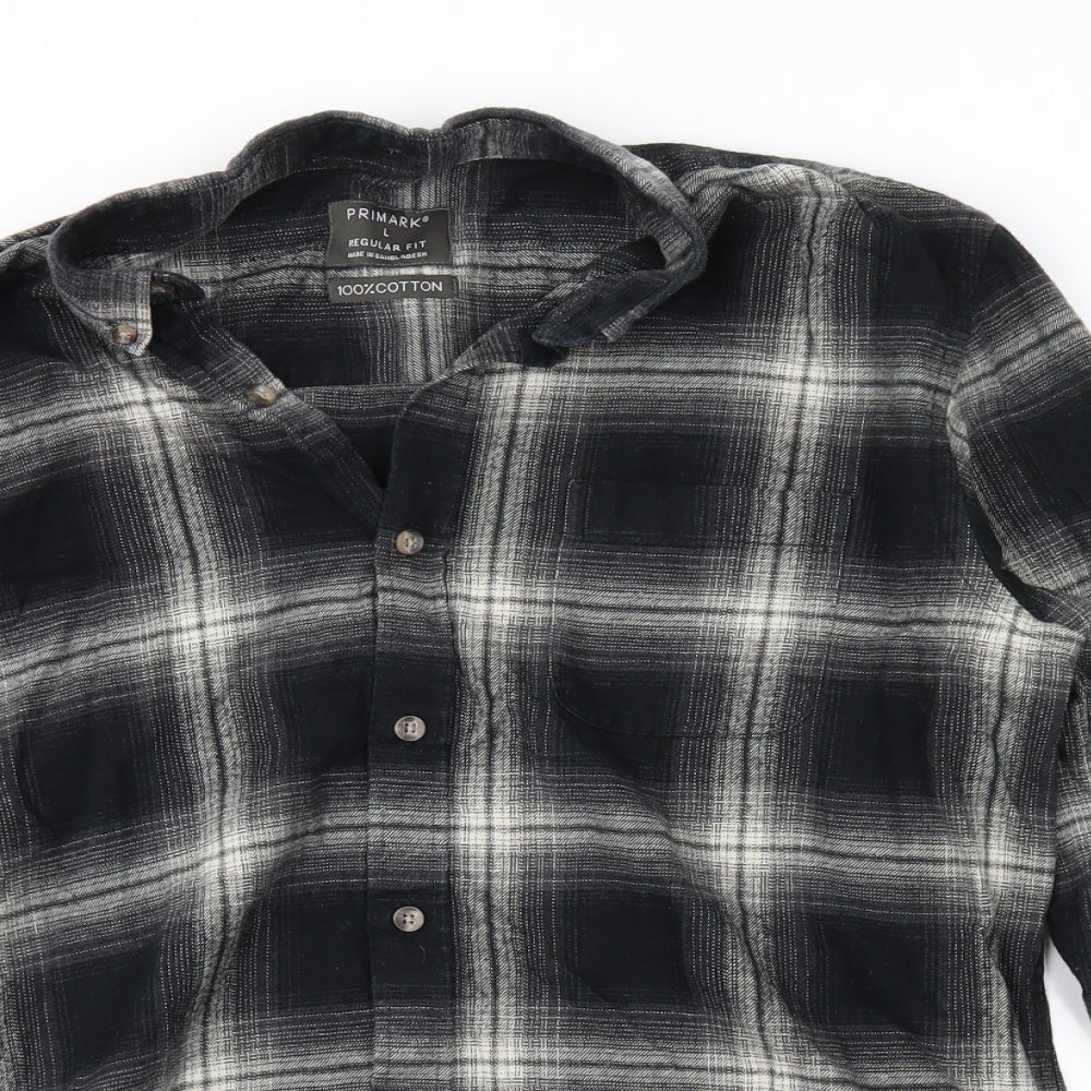 Primark Mens Black Check   Button-Up Size L