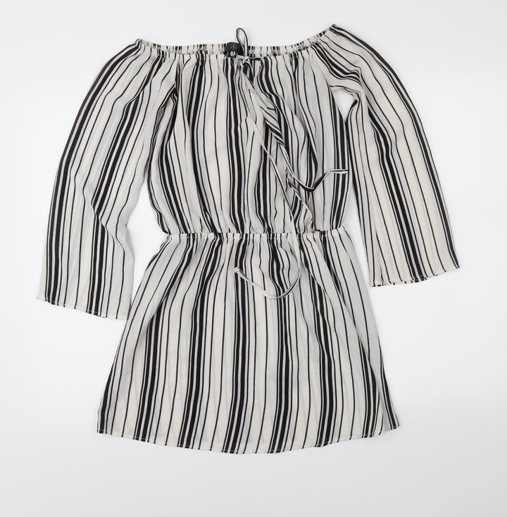 Missguided Womens Grey Striped  Fit & Flare  Size 10
