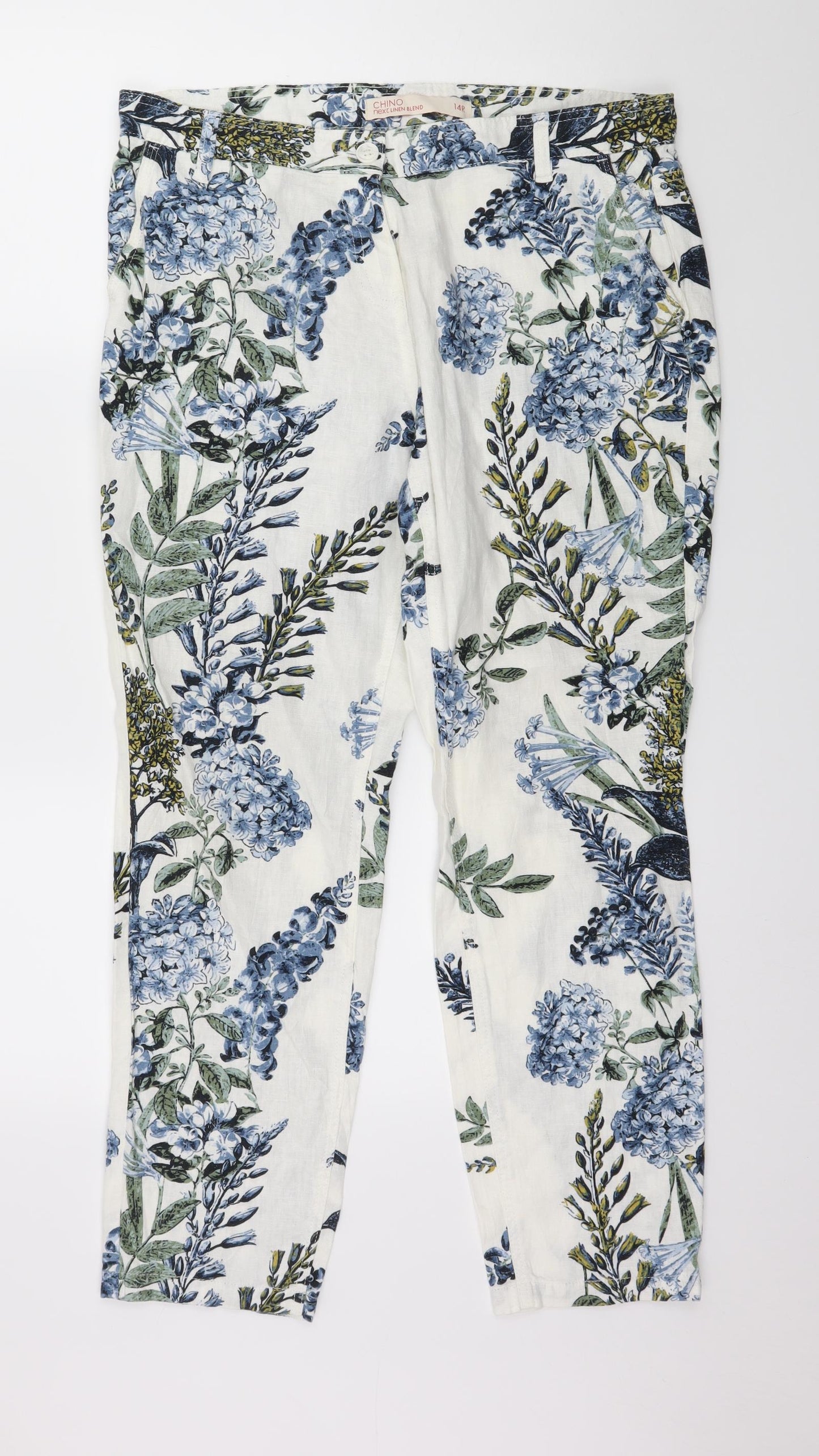 NEXT Womens White Floral  Trousers  Size 14 L28 in
