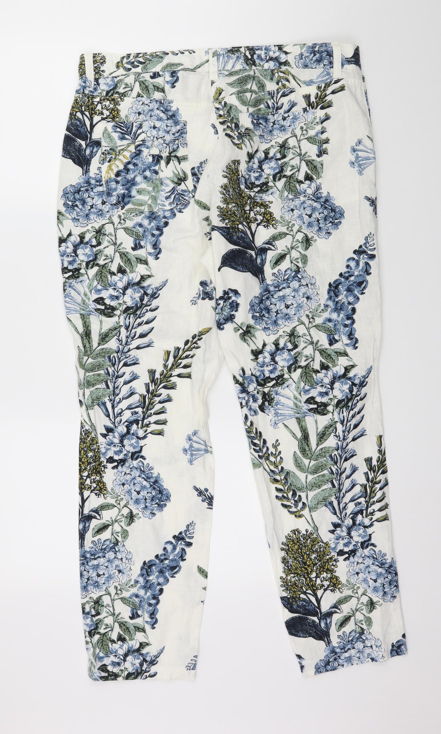 NEXT Womens White Floral  Trousers  Size 14 L28 in