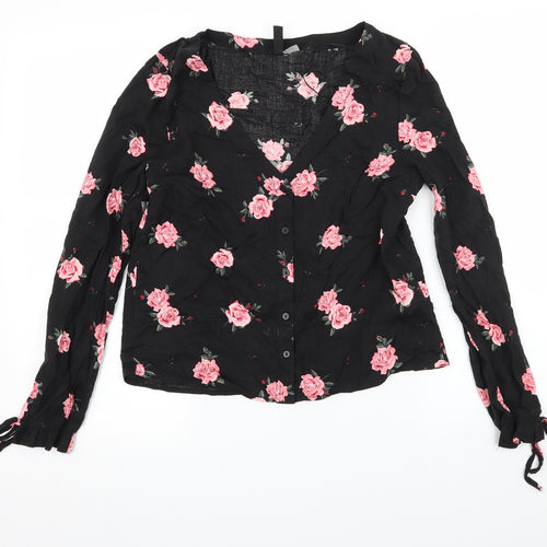Divided Womens Black Floral  Basic Blouse Size 6