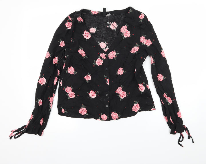 Divided Womens Black Floral Basic Blouse Size 6