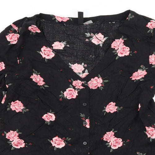 Divided Womens Black Floral  Basic Blouse Size 6