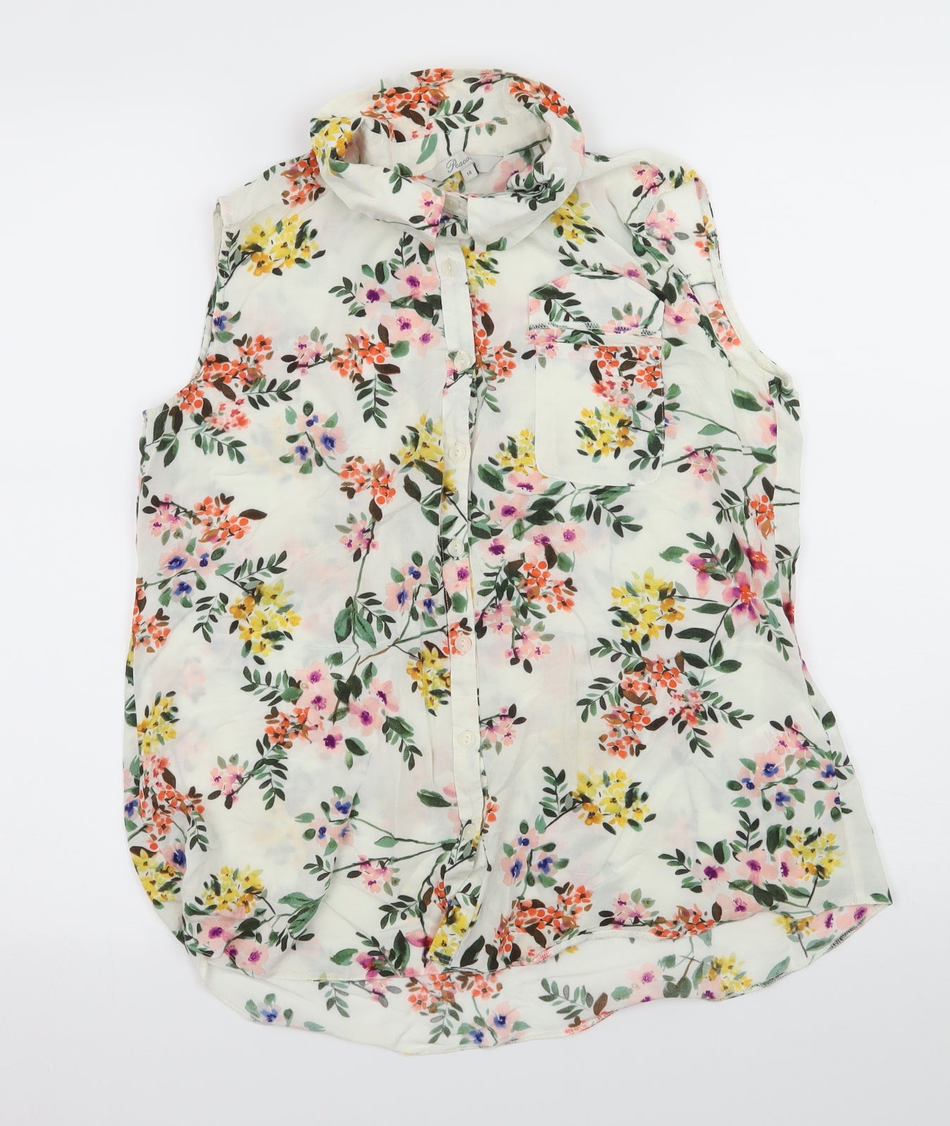 Peacocks Womens White Floral  Basic Blouse Size 14