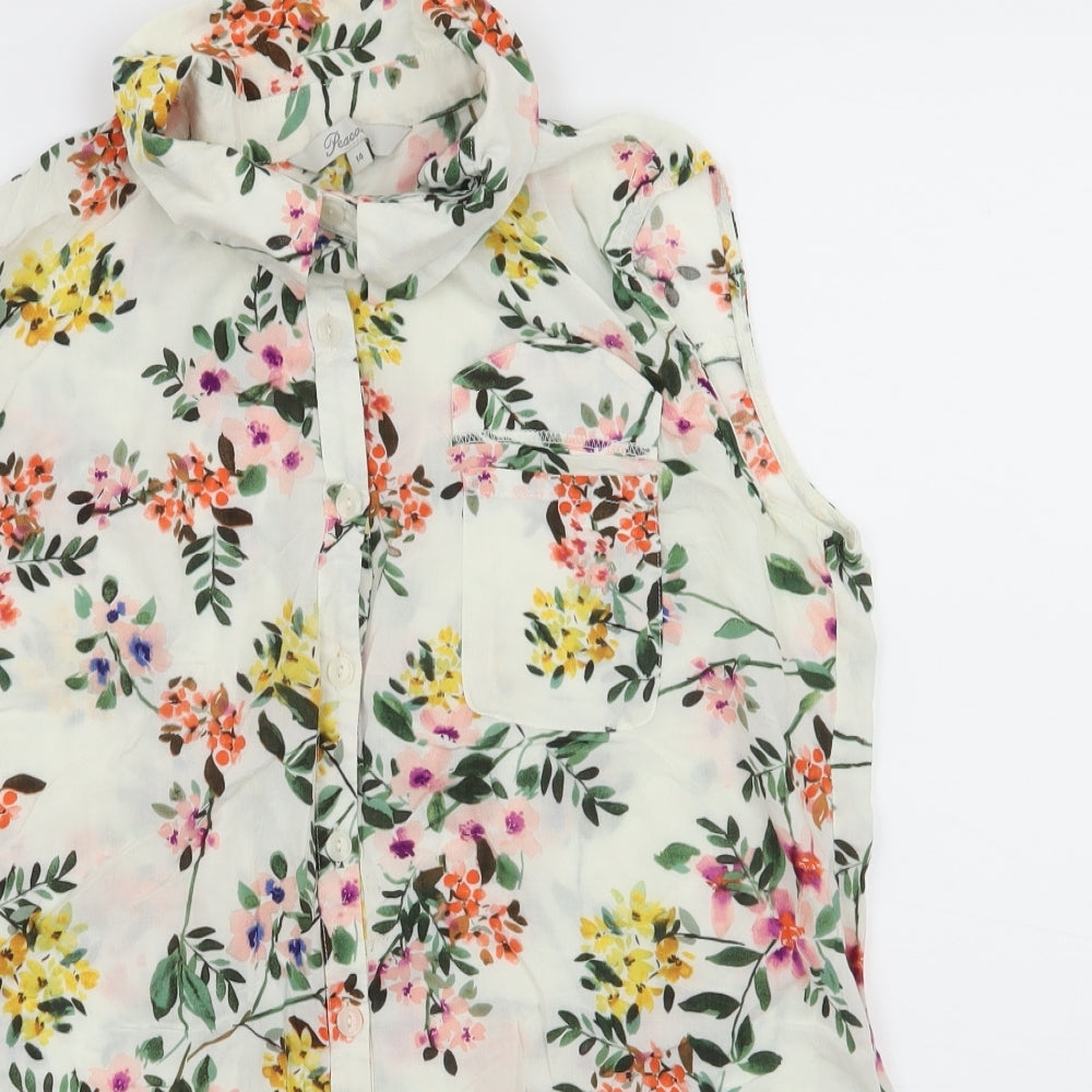Peacocks Womens White Floral  Basic Blouse Size 14