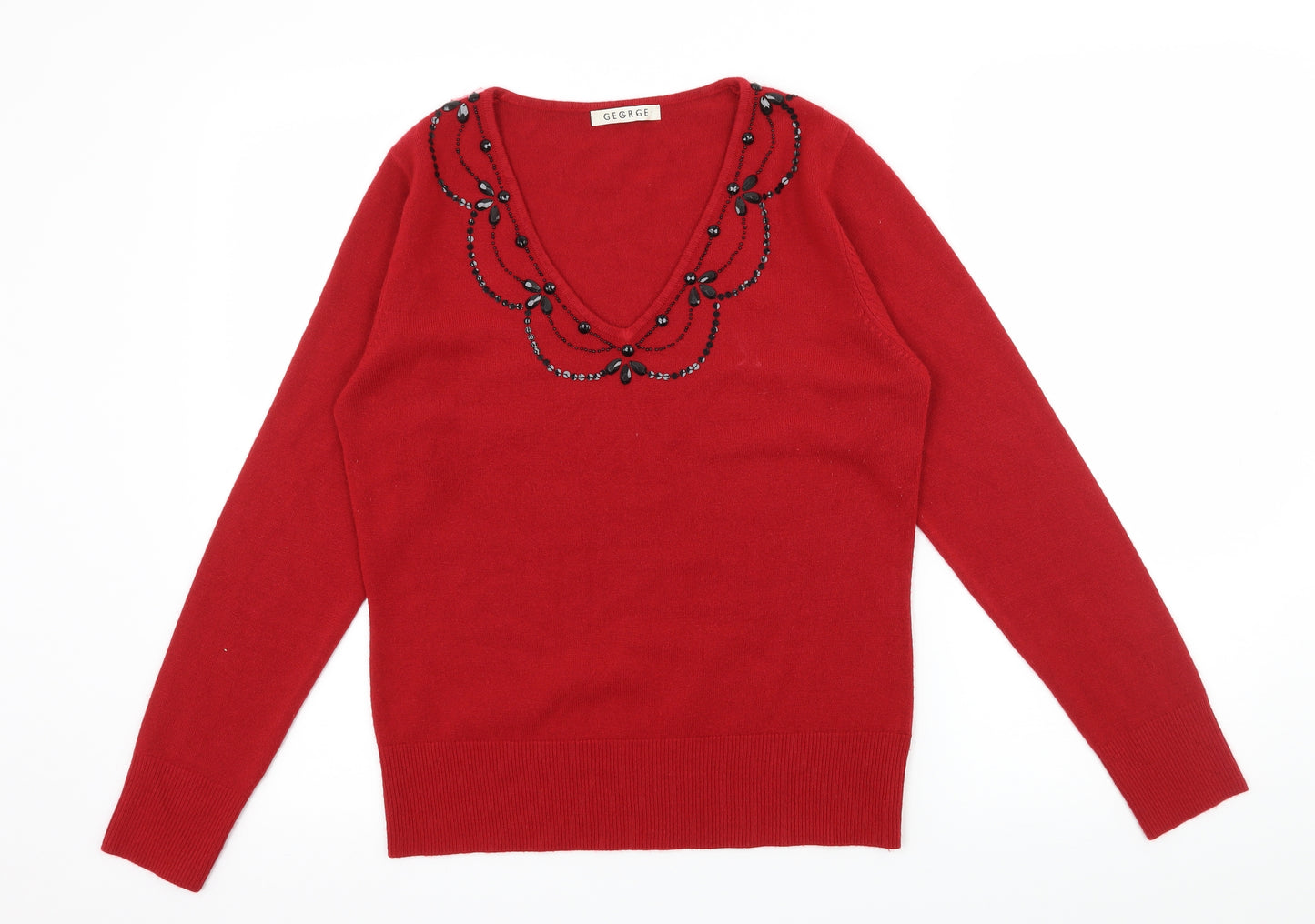 George Womens Red  Knit Pullover Jumper Size 14  - Embellished Neckline