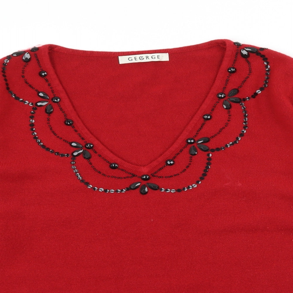 George Womens Red  Knit Pullover Jumper Size 14  - Embellished Neckline