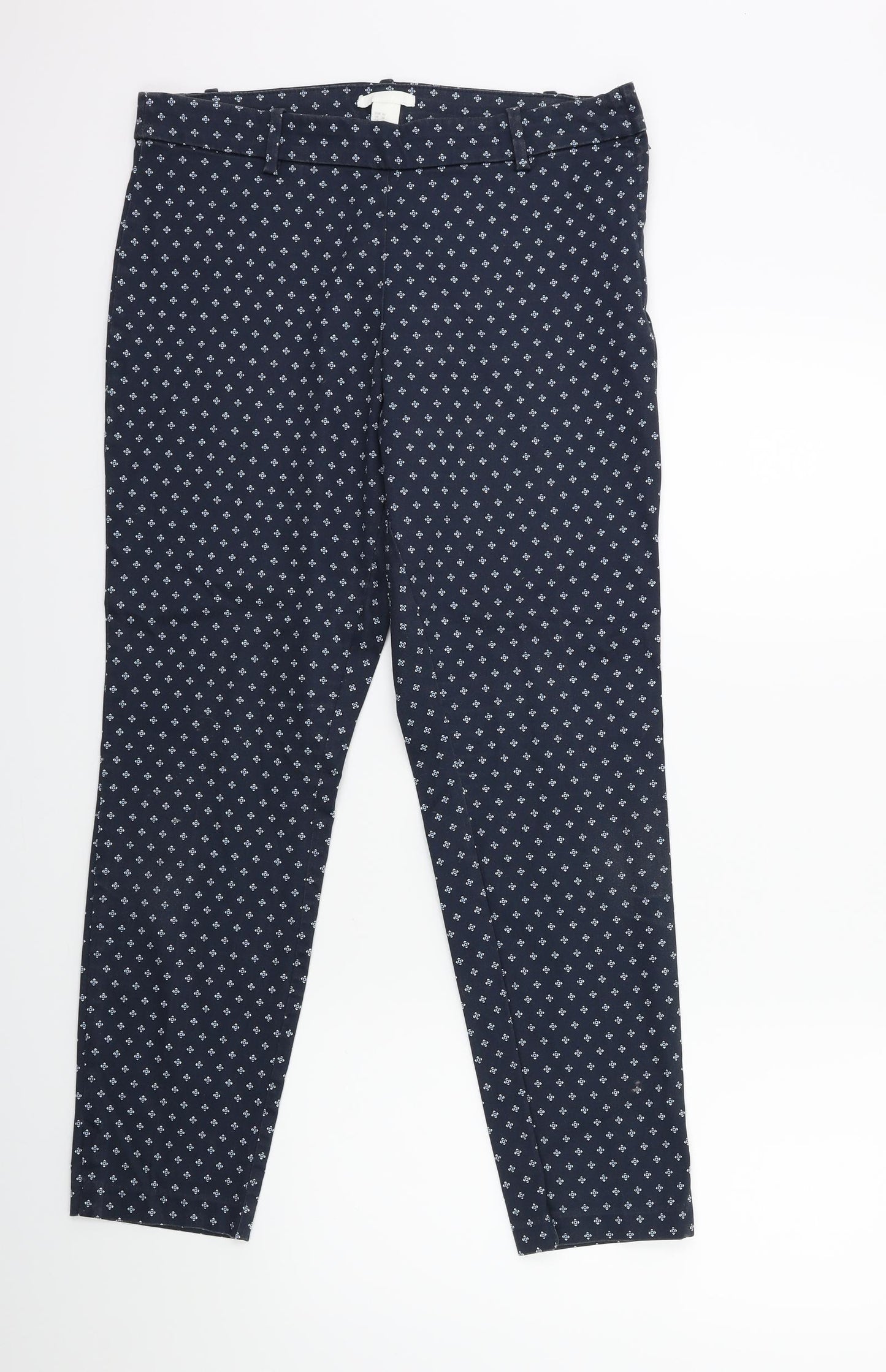 H&M Womens Blue Geometric  Trousers  Size 14 L27 in