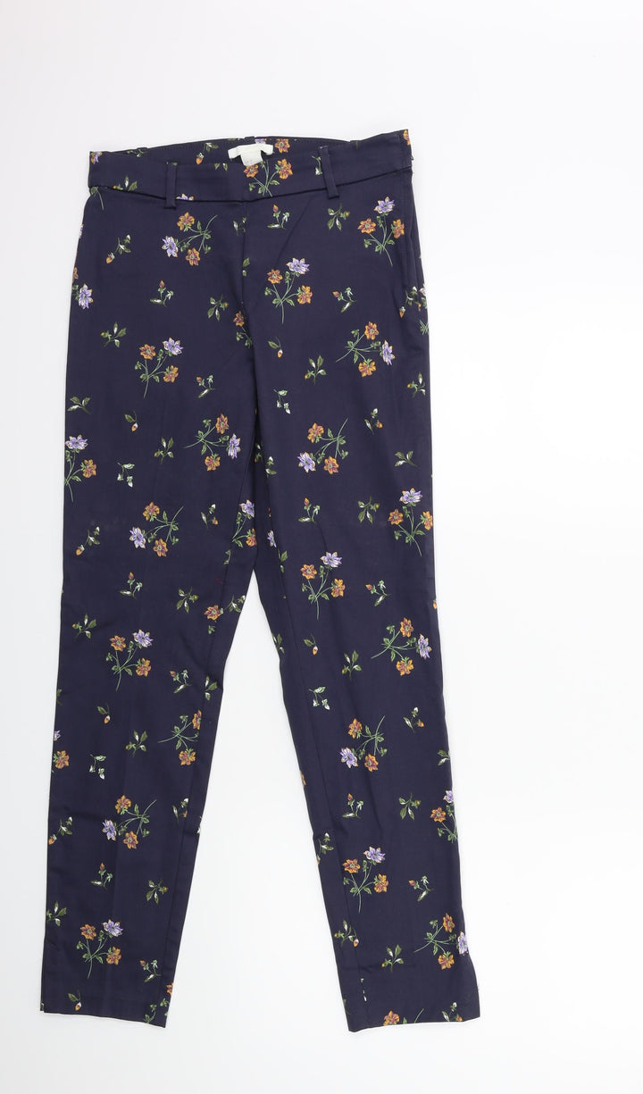 H&M Womens Blue Floral  Trousers  Size 8 L29 in