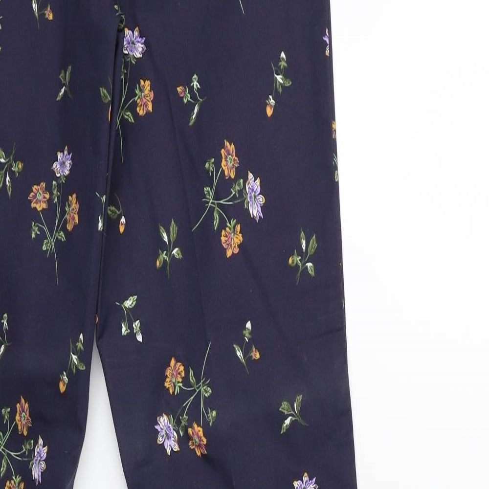 H&M Womens Blue Floral  Trousers  Size 8 L29 in