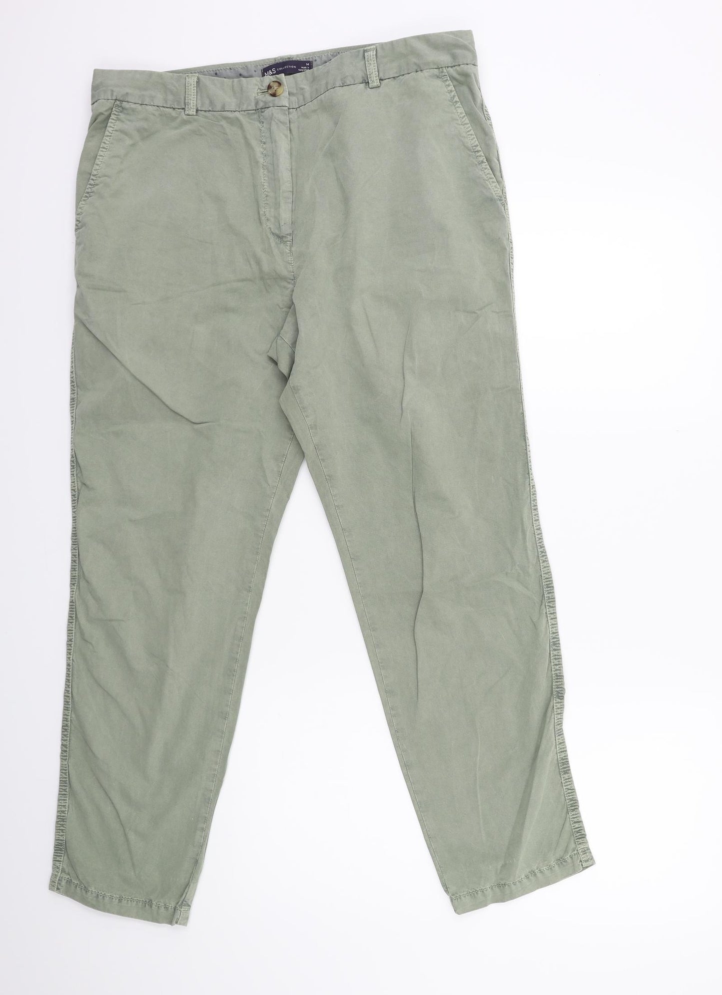 Marks and Spencer Womens Green   Chino Trousers Size 14 L26 in