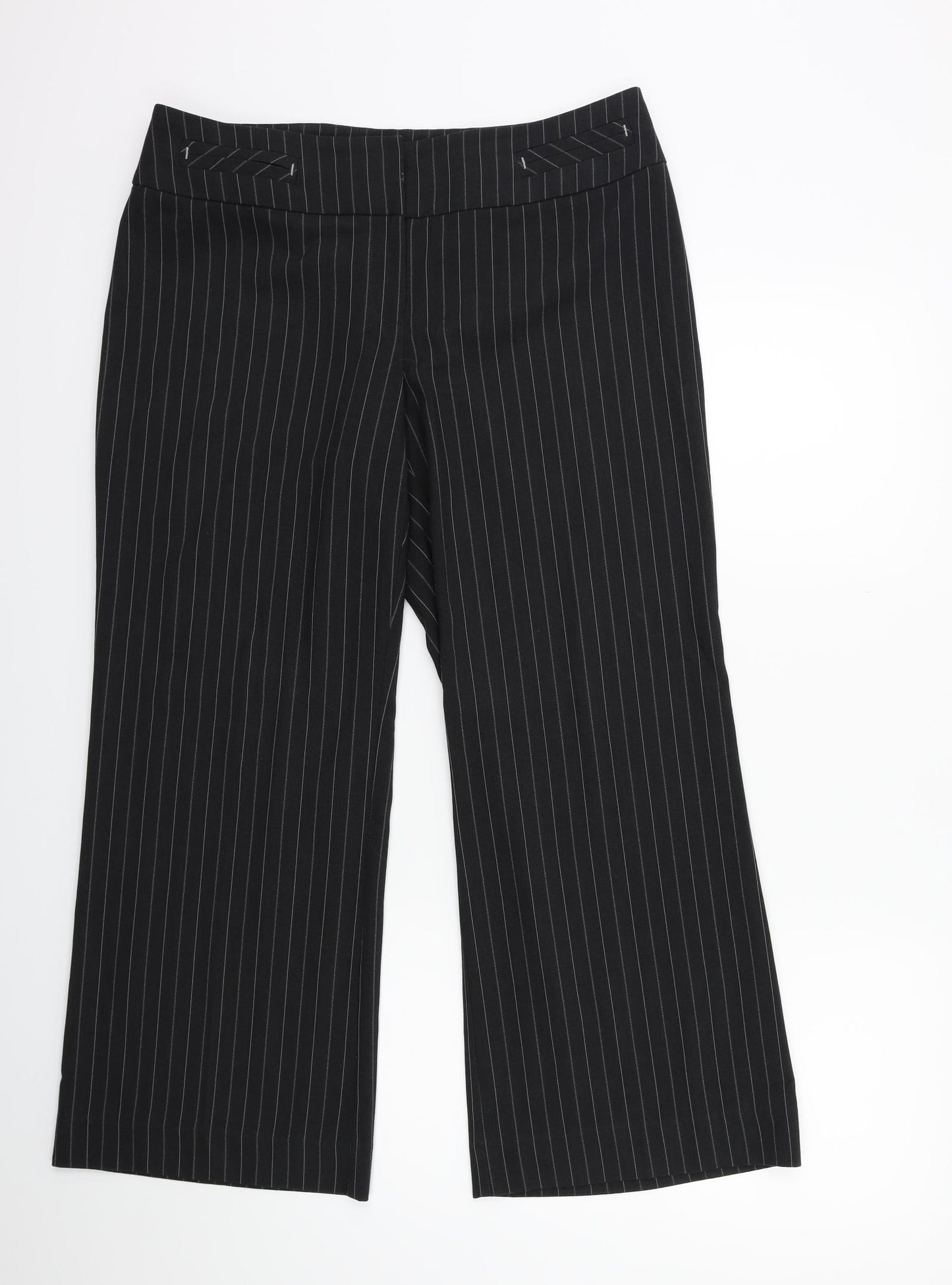 Marks and Spencer Womens Black Striped  Trousers  Size 14 L29 in
