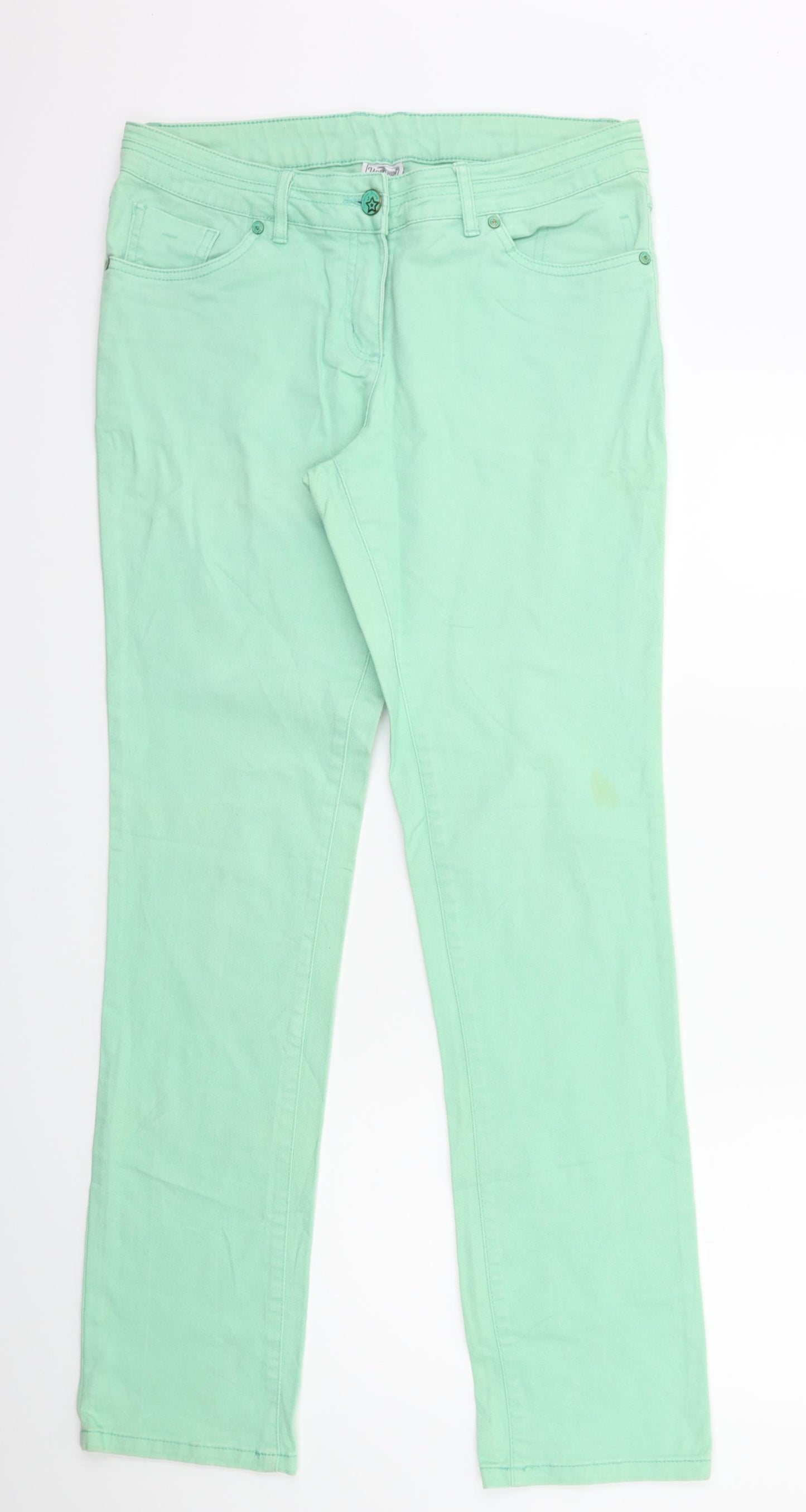 UpFashion Womens Green  Denim Skinny Jeans Size 10 L31 in