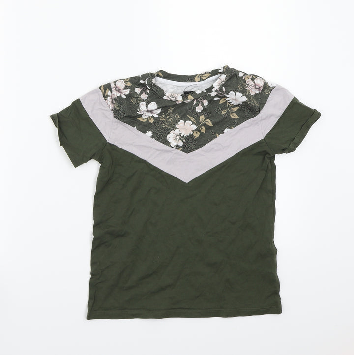 River Island Boys Green Floral Basic T-Shirt Size 7 Years