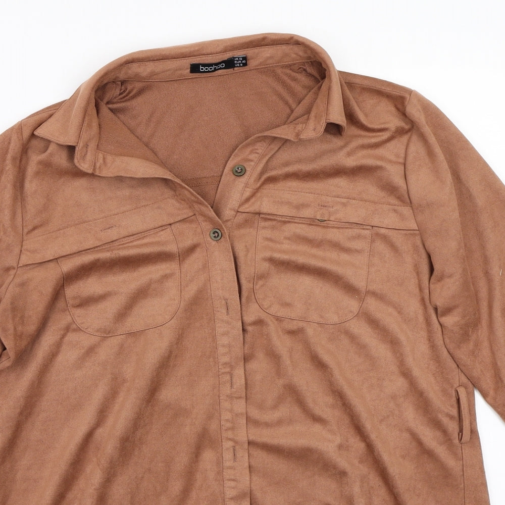 Boohoo Womens Brown   Basic Button-Up Size 12