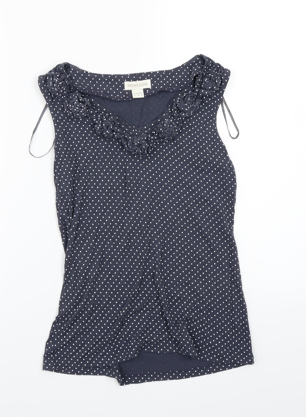 Monsoon Womens Blue Polka Dot  Basic T-Shirt Size 8