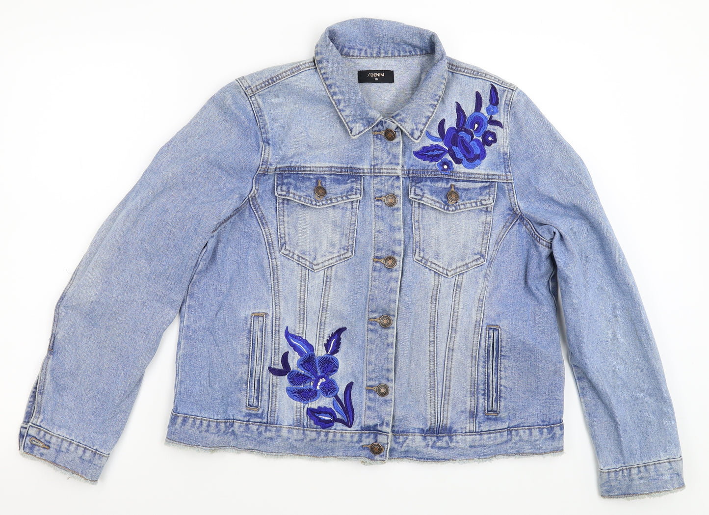Matalan Womens Blue Floral Denim Jacket  Size 16