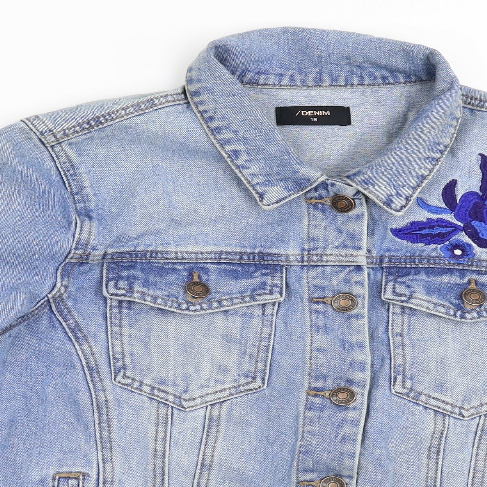 Matalan Womens Blue Floral Denim Jacket  Size 16