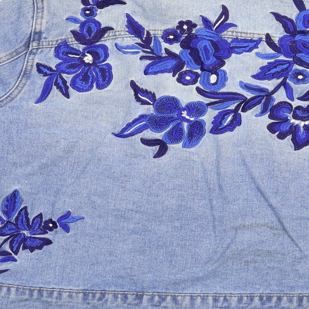 Matalan Womens Blue Floral Denim Jacket  Size 16