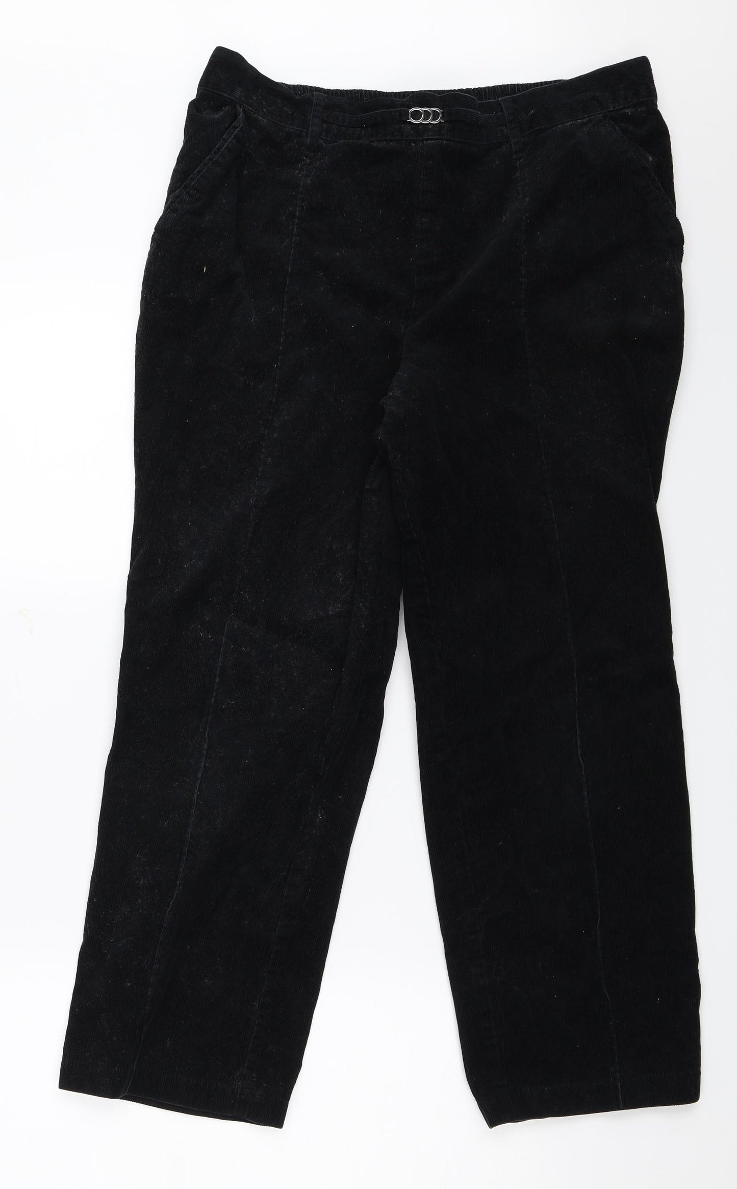 M&S Womens Black  Corduroy Trousers  Size 14 L25 in