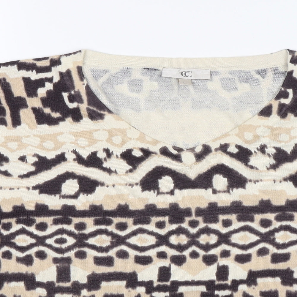 CC Womens Brown Geometric  Jersey Blouse Size L