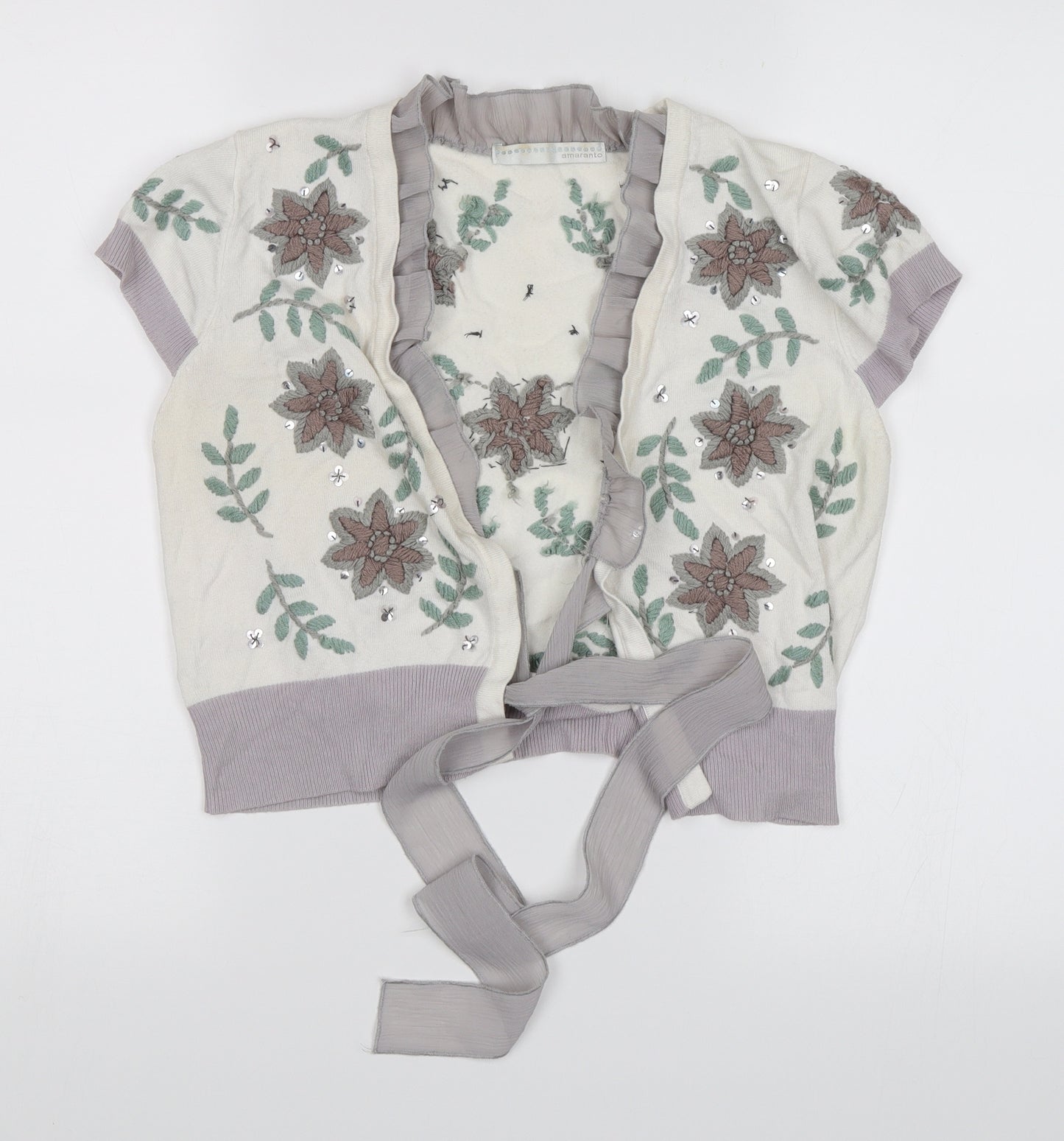 AMARANTO Womens White Floral  Shrug Jumper Size 10